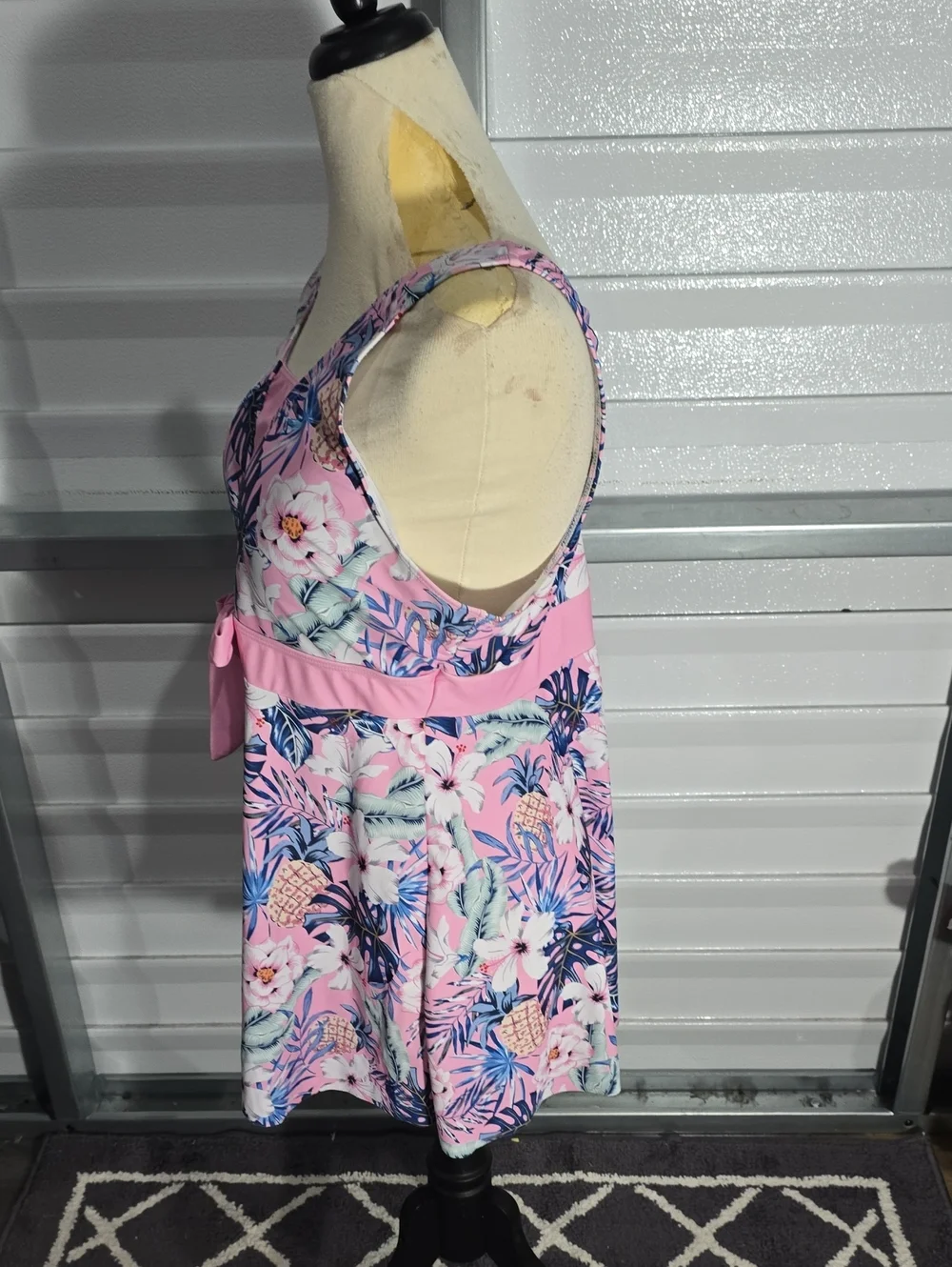 Pink Tropical Floral Swimdress with High-Waist Bikini Bottoms Size 4X Never Worn